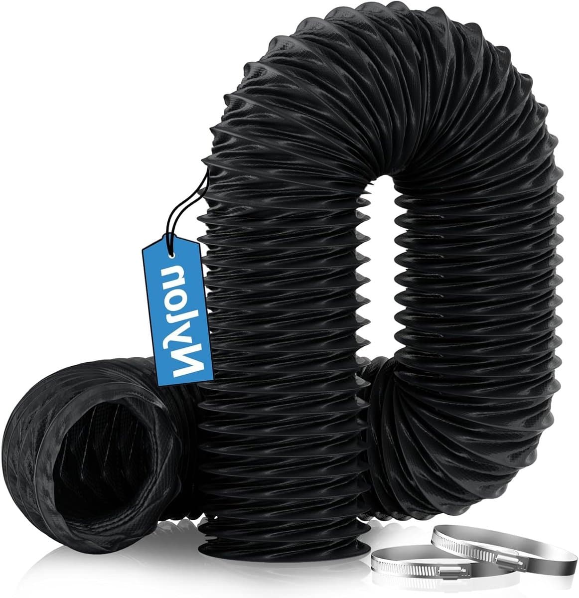 Ø75 mm Afvoerpijp, 2.5 m Flexibele Nylon Aluminium Slang met 2 Slangklemmen, Hittebestendig voor Vloerverwarming, Afzuigventilator en Ventilatiesysteem, Zwart — afbeelding 1