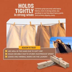 Houten knijpers - Wasknijpers - Kleding drogen - Weerbestendig ontwerp - 100 stuks - Houtkleur — thumbnail 2