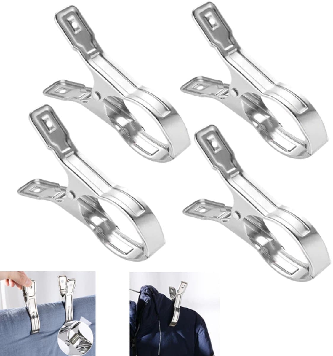 4 stuks -kledingdroogclip - Grote dekenclip - Roestvrijstalen grote dekendroogclip - Zilver - 14*9 cm - Stevig en duurzaam - Geschikt voor zware dekens en grote voorwerpen — afbeelding 1