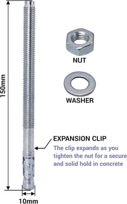 Wigankers M10 - Metalen pluggen boutanker - Metselwerk bevestiging - Zelfuitzettend mechanisme - 150 mm - Zilver — thumbnail 5