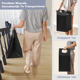 Dubbele Wasmand Naast Elkaar 92L – 2 Wasmanden Met Metalen Frame en Opbergplank 73×33×72 cm – Wasgoed Organizer — thumbnail 3