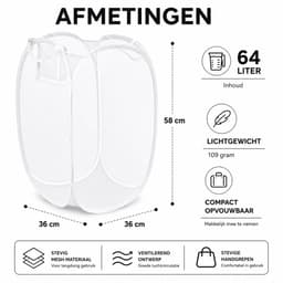 HEM Pop-up Wasmand 64 Liter – Opvouwbare Laundry Basket – Inklapbare Wasbox met Mesh – Wit – Inclusief HEM Microvezeldoekje — thumbnail 5