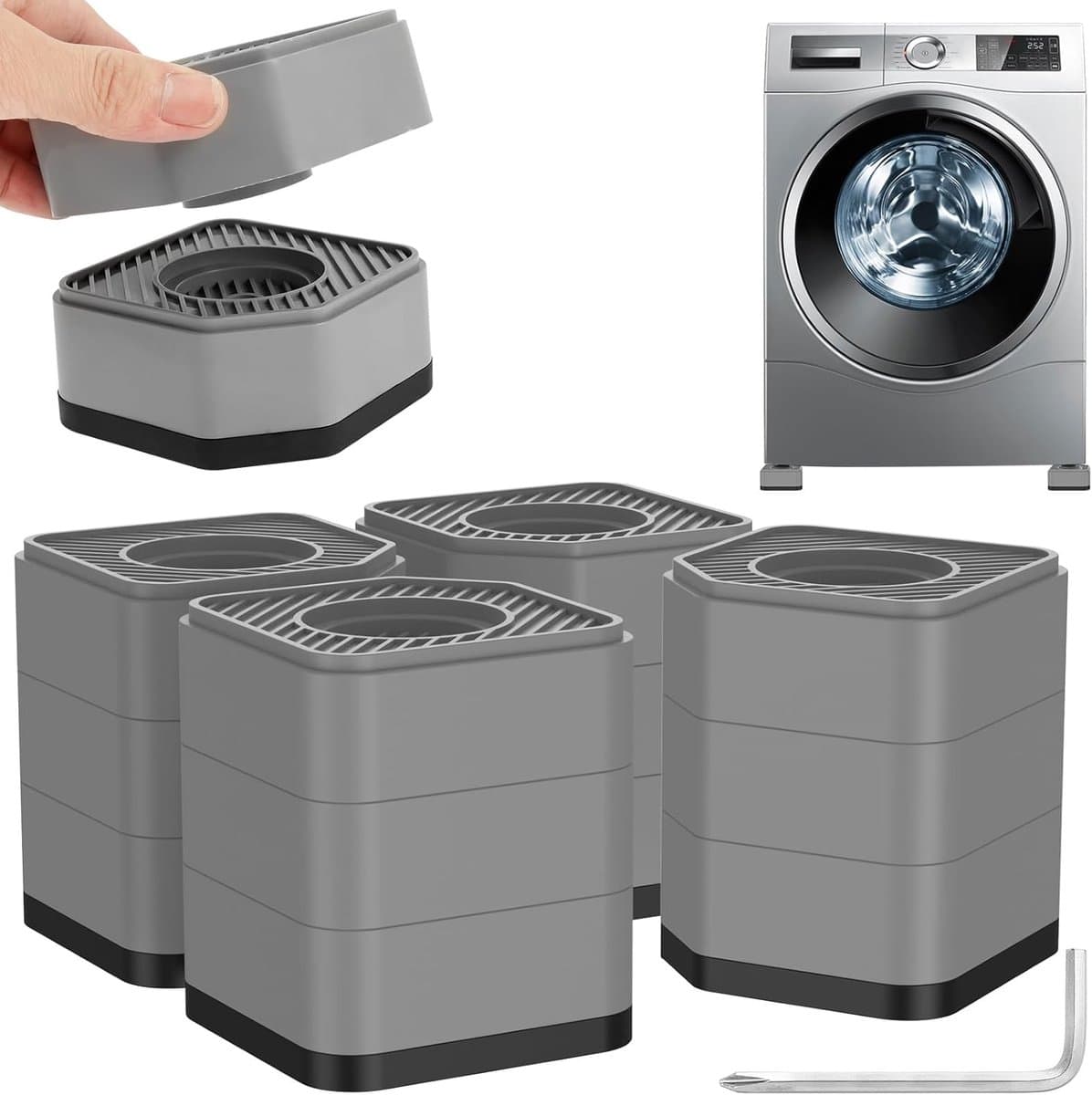 4-delige Rubberen Anti-Vibratie Onderzetters – Antislip Basis geschikt voor Wasmachine & Koelkast, Stabilisator & Schokdemper geschikt voor Elektroapparaten & Meubels — afbeelding 1