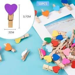 50 stuks - Mini houten wasknijpers - kleurrijke wasknijpers - houten clips - fotoclip - fotoclip houder - hartvormige houten clips - geschikt voor foto's bruiloften Kerstmis Valentijnsdag knutselwerk en decoraties — thumbnail 4