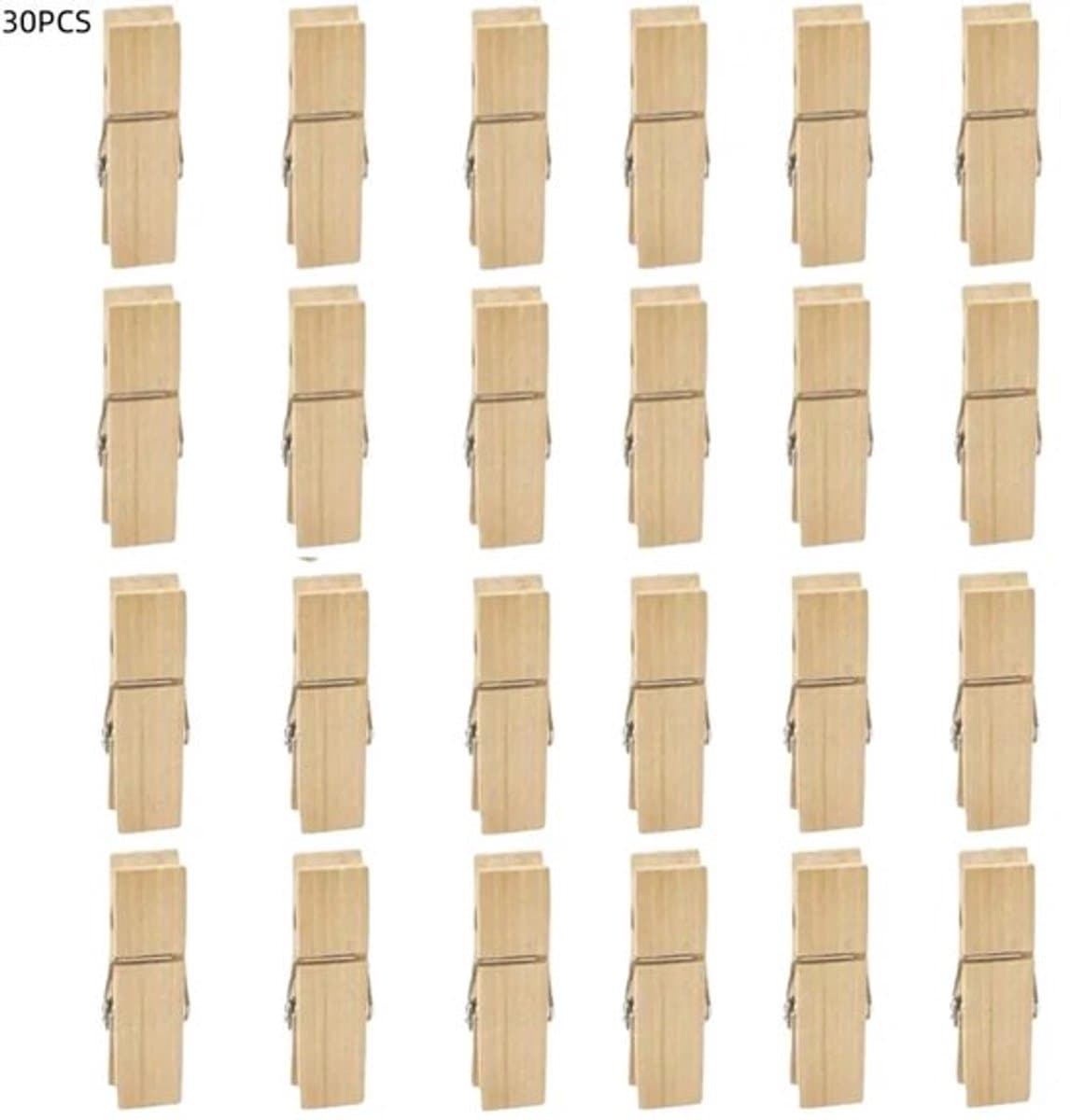 30 stuks - Houten wasknijpers - voor ophangen, buiten en knutselen - stevige en duurzame wasknijpers - 7.2×1.8cm — afbeelding 1