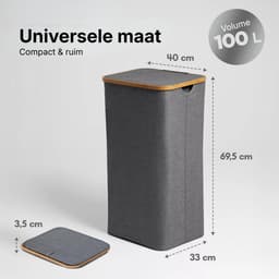 REN® Wasmand 2 Vakken - Wasmand - Wassorteerder - Grijs - 40cm x 33cm x 70cm — thumbnail 5