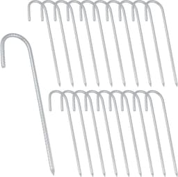 20 Stuks 30cm Stalen Tentpinnen, J-Vormige Grondankers, Gegalvaniseerde Metalen Haringen voor Tent en Trampoline — thumbnail 1