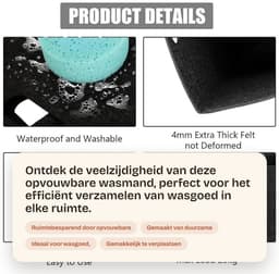 Dailygoods- Wasmand 60 Liter - Opvouwbare Wasverzamelaar - Smalle Wasmand - Vilten Wasmand - Zwart - Geschikt voor Slaapkamer/Badkamer — thumbnail 5