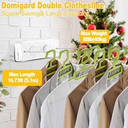 Uittrekbare Waslijn - Dubbele Lijn - Kleding Drogen - Roestvrij Staal - 2 x 51 m - Wit — thumbnail 3