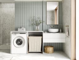 PLATAN ROOM Washing Machine Cabinet, 130 cm Wide, Upper Building Cabinet, Washing Machine or Tumble Dryer, Cabinet for Bathroom (65 cm Deep, Matt White) — thumbnail 2