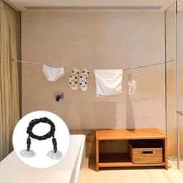 2x Uitschuifbare waslijn - Met haken en zuignap - Waslijn - Rooglijn - Drooglijnen - Drooglijn - Wasdraad - Elastische waslijn - Reis waslijn - Onzichtbare waslijn - Droogrek - 1.5 m - Uitrekbaar tot 2,5 m - Voor buiten kamperen, wasdrogen - Zwart — thumbnail 5