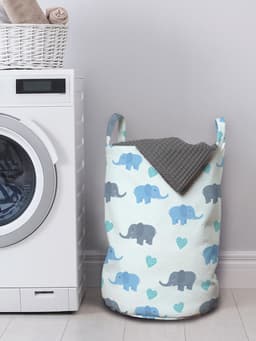 ABAKUHAUS olifantenwaszak, grote dierenhartjes, wasmand met handvatten en trekkoordsluiting voor wasserettes, blauw en blauwgrijs — thumbnail 3