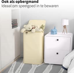 Smalle Wasmand met Deksel en Waszak - 60L - Smal - Wasmand - Opvouwbaar - Opbergmand - Linnen - Beige — thumbnail 3