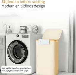 Wasmand met Deksel en Waszak - 100L - Groot Formaat - Wasmand - Opvouwbaar - Opbergmand - Linnen - Beige — thumbnail 4