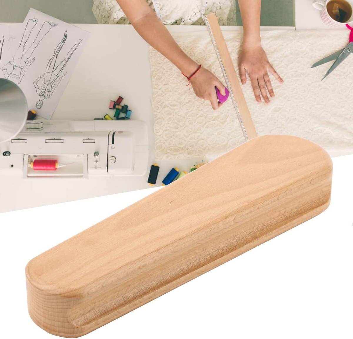 Houten Strijkklapper voor Naaien en Quilten - Scherpe Plooien en Naden — afbeelding 1