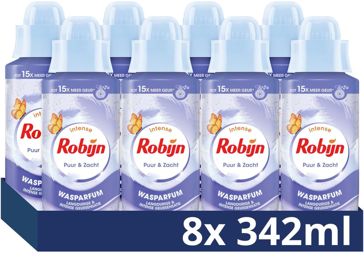 Robijn - Intense Wasparfum - Puur & Zacht - 8 flessen x 342 ml - Voordeelverpakking — afbeelding 1