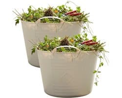 Excellent houseware Flexibele kuip / emmer - 2x - beige - 15 liter - kunststof - 35 x 28 cm