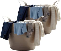 Excellent Houseware Flexibele wasmand - 2x - beige - 30 liter - kunststof - 54 x 37 cm - met handvatten — thumbnail 1