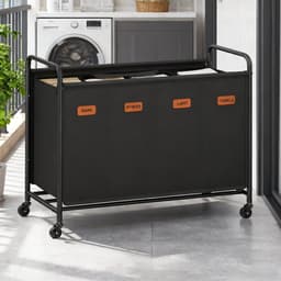SONGMICS - Wasmand - Wasmand met 4 Vakken - 200L Waswagen op Wielen - Voor Badkamer Slaapkamer Wasruimte — thumbnail 4