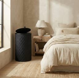 MAZAZU Wasmand Rond - 99 Liter - Diamond Stitch - Zwart - Met Deksel & Uitneembare Waszak - Hoog & Smal Design - 38x69 cm — thumbnail 4