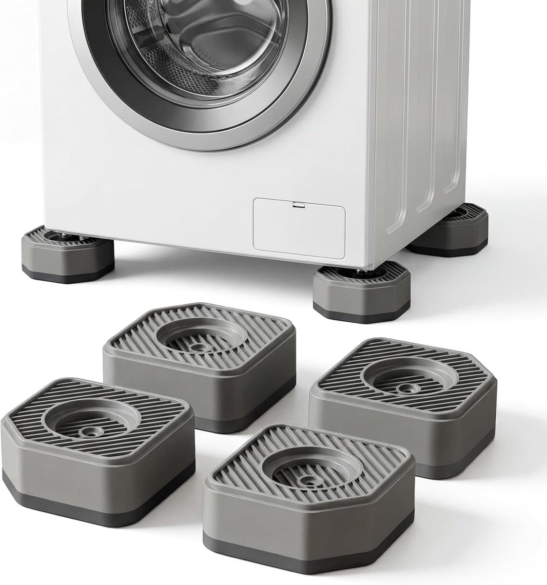 Trillingsdempers wasmachine - Trillingsdempers - Anti-vibration pads - Washing machine pads - Non-slip feet - 4.5cm height - Set of 4 - Kitchen stove riser - Dryer - Fridge - Dishwasher - Noise reduction - Grey — afbeelding 1