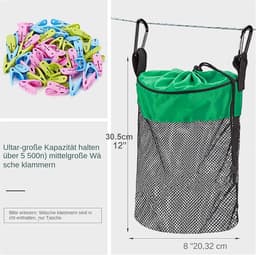 Wasknijper Tas - Opberger Houder - Kleding Ophangen - Ventilatie Stabiliteit - 20 x 15 x 5 cm - Groen — thumbnail 5