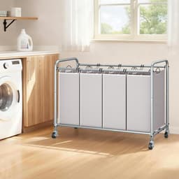 MIRA® Wasmand 4 Vakken - Wassorteerder - Waszak - Metaal Frame - Grijs - ‎100cm x 43cm x 80cm — thumbnail 2