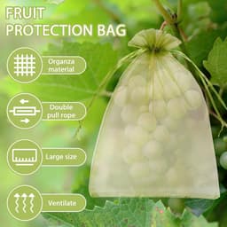 Fruitnetzakken met trekkoord - 23x17 cm - 200 stuks - Herbruikbare beschermzakken voor druiven, mango's, appels, granaatappels, perziken en ander fruit - Organza netten voor natuurlijke fruitteelt — thumbnail 3