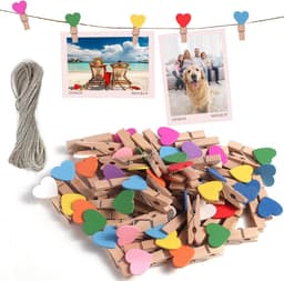 120 Houten Knijpers met 50 Meter Ophangtouw – Kleine Waslijnklemmen voor Foto's en Decoratie — thumbnail 1