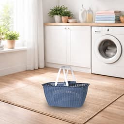 Wasmand met hengsels - blauw/wit - 26 liter - L43 x B30 x H21 cm - boodschappenmand — thumbnail 2