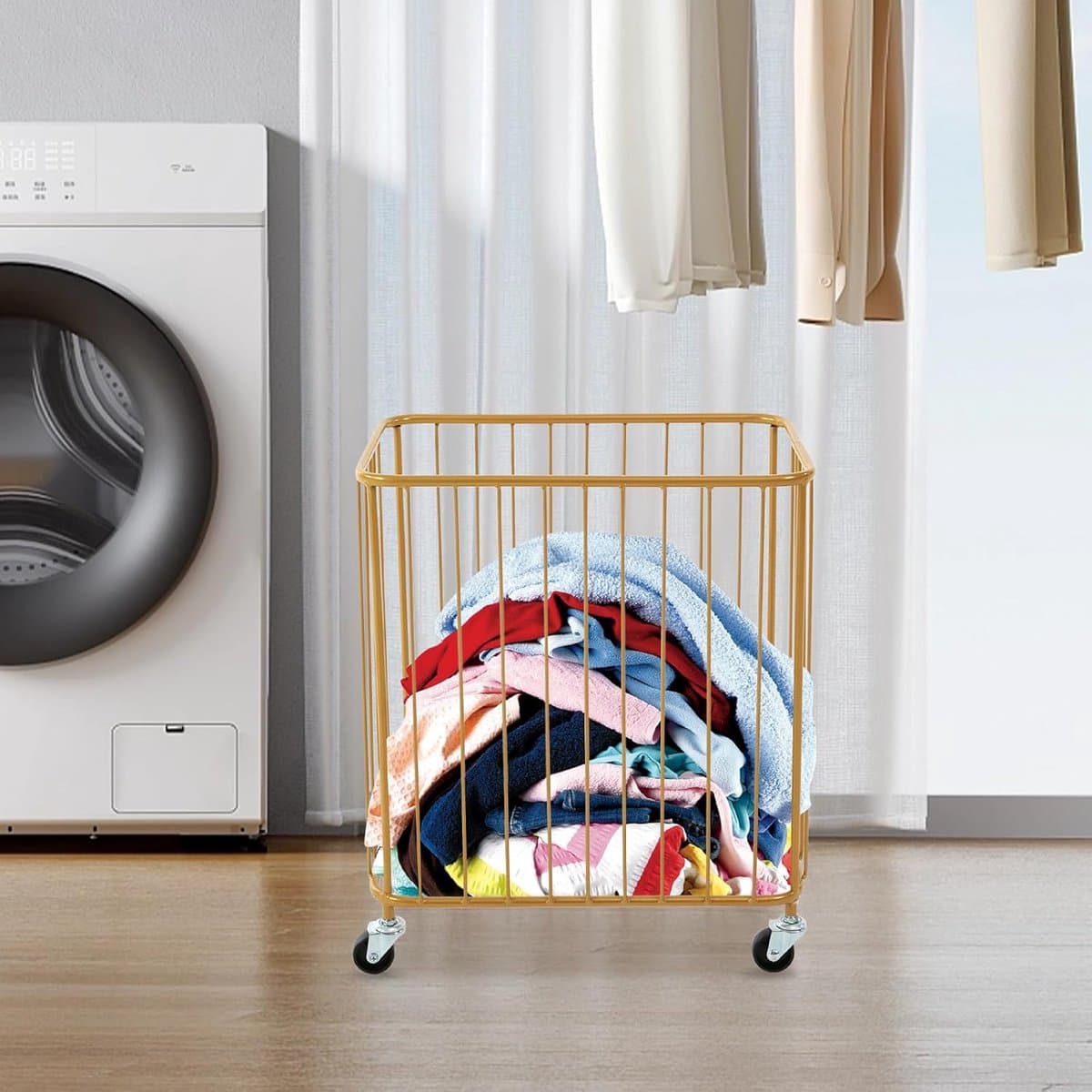 Wasmandwagen - Kledingwagen - Kleding sorteren - Grote metalen mand - 40x25x47 cm - Goud — afbeelding 1