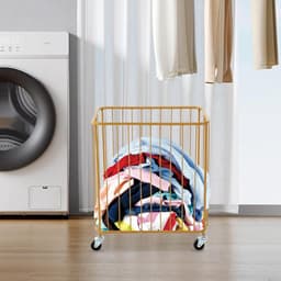 Wasmandwagen - Kledingwagen - Kleding sorteren - Grote metalen mand - 40x25x47 cm - Goud — thumbnail 1