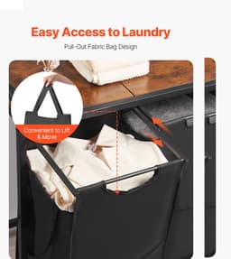 Wasmand van 3 Secties, met Metalen Frame en Houten Top, Grote Vrijstaande Mand met Uittrekbare 600D Oxford-Stoffenzakken voor Het Sorteren van Kleding, Ideaal voor Badkamer Of Wasruimte — thumbnail 5
