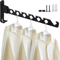 Ynkkvre - Wandkledingrek - Aluminium Kleerhanger met Kledinghaak - Opvouwbaar Wandrek - Voor Slaapkamer, Badkamer, Balkon - Zwart — thumbnail 1