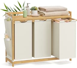 Wasmand 3 Vakken 3 x 50 L 94 x 33 x 78 cm Crèmewit – Grote Opberger — thumbnail 1