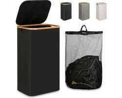 Wasmand met deksel, 110L grote wasmand met handvat en deksel, opvouwbare wasmand organizer met uitneembare binnenzak voor kleding, speelgoed en handdoeken - Zwart
