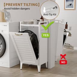 VEEHAUS® Tessi Wasmand - Luxe Wasverzamelmand – Wasbox – Ergonomisch Uitneembare Zak – Metalen Frame van Hoogwaardig Staal - 42 x 35 x 93 cm – Wit — thumbnail 5