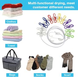 Portable Clothesline - 2 Pack - Travel Clothesline met 12 Pcs Colorful Clips - Verstelbare Camping Clothesline - Elastische Retractable Clothesline voor Binnen en Buiten — thumbnail 4