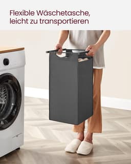 Furnstar Wasmand - Wasverzamelaar met plank - Wasbox - Afneembare waszak van Oxford weefsel - 3 vakken - Metalen frame - 120L - 92,5 x 33 x 72 cm - Leigrijs Antracietgrijs — thumbnail 3