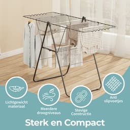 STAUS&BACH Aeriq Compact - Droogrek met knijpers en wasknijperzakje - 20m Stevig inklapbaar wasrek - Staal - Zwart — thumbnail 3
