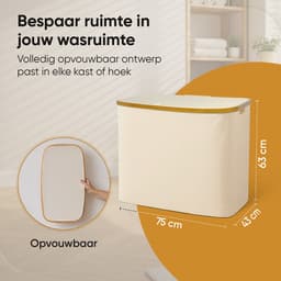 Rivoya Wasmand 3 Vakken - Wassorteerder - XXL 200L - Met 3 Uitneembare Zakken - Wasmand met deksel - Laundry basket - Extra grote capaciteit - Waszak - Wasbox - Beige - incl Drogerballen — thumbnail 2