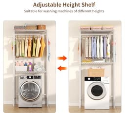 Verstelbare Wasmachine en Droger Planken - Ruimtebesparende 2-Niveaus Draadrekken voor Kleding — thumbnail 5