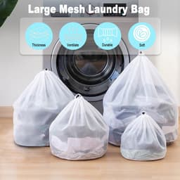 Waszakken van netstof met verstelbare schouderbanden - Stevige waszakken van nylon - met trekkoordsluiting - voor studenten, studentenhuizen en appartementen - 4 stuks — thumbnail 4