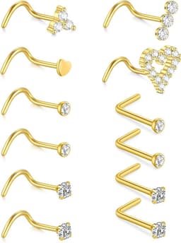 Allecto plus - Set van Neus Studs en Schroeven - Roestvrij Staal 0.8mm 20G - L-vormig - Twister Haken voor Neus - Metaal — thumbnail 1