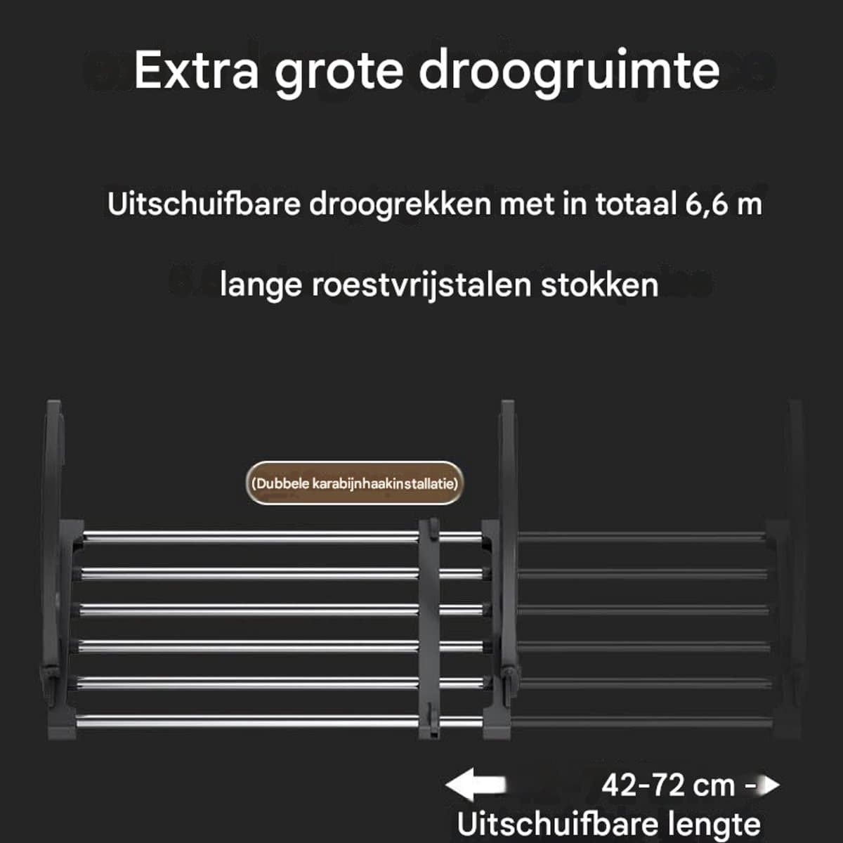 Ynkkvre-Opvouwbaar Droogrek – Verstelbaar 42-72 cm – Stevig Roestvrij Staal – Ruimtebesparend en Energiezuinig – Voor Binnen en Buiten — afbeelding 1