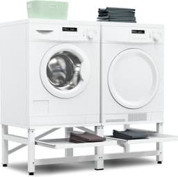 Bodo® - Wasmachine Verhoger - Dubbel - Kast - Ombouw uitschuifbare Plank - Wit - 124x54x37cm — thumbnail 1