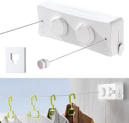 Retractable Clothesline 2 x 5.1 m Washing Corner with Wall Mounted Pull-Out Laundry Rack Space Saving Dryer — thumbnail 1