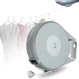 Waslijndraad - Waslijn - Uittrekbare Waslijn - Roldrooglijn - Drooglijn Oprolbaar - Wasrek - wanddroogrek - droogrek - voor kamperen - om doorzakken te voorkomen - voor het drogen van kleding binnen en buiten - grijs - 11.99 meter — thumbnail 1