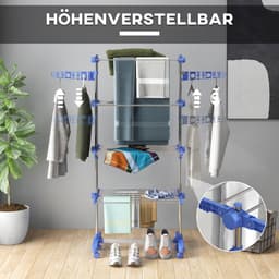 HOMCOM-Wäscheständer-Edelstahl, ABS-142L x 55B x 172H cm-Blau — thumbnail 5