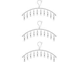 Stainless Steel Laundry Drying Rack Clothes Hanger with 10 Clips for Sock, Underwear and Small Items - Pack of 3